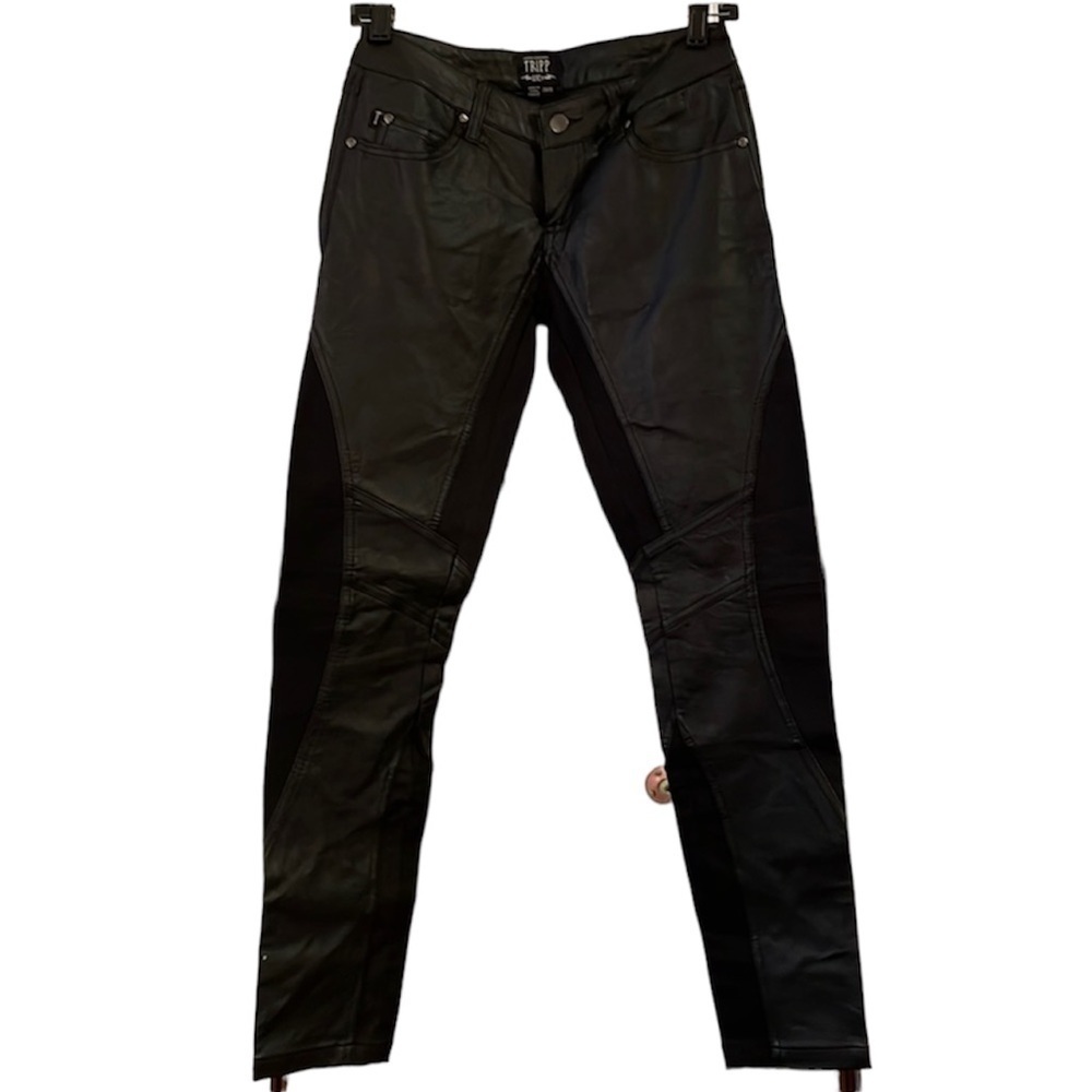 Vintage TRIPP NYC Daang Goodman Black Faux Leather Skull Rave Pants 3/26